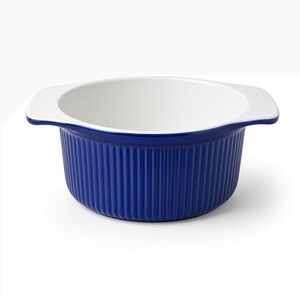 VTG Roshco Cobalt Blue Ribbed Ceramic Casserole Dish 2 Quart Hand Painted Baker